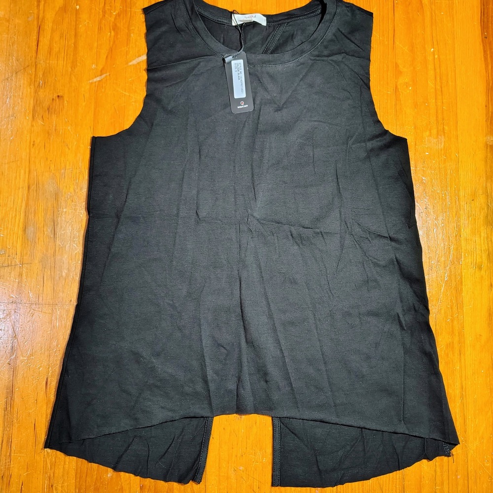 SoQut Black‎ Sleeveless High Low Split Back T-shirt Top Womens Size S goth